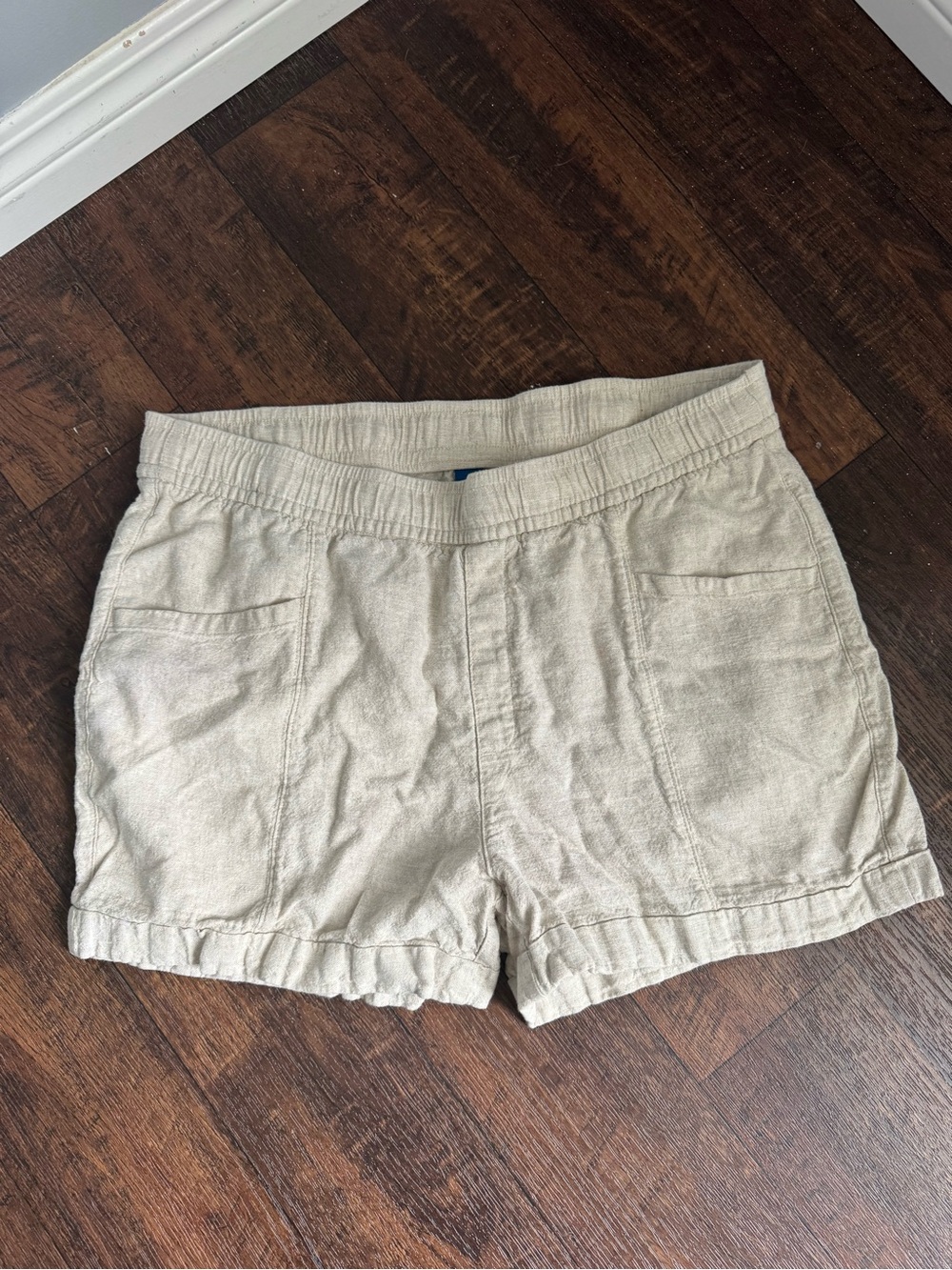 Old Navy Beige High-Waist Linen-Blend Elastic Shorts